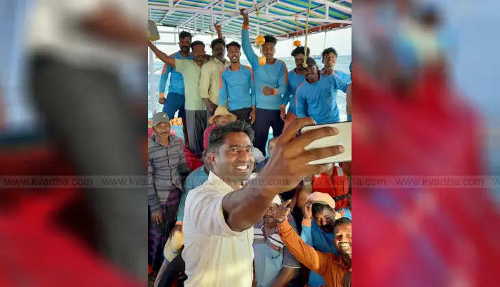 Collector fishing with fishermen on Onam day 1