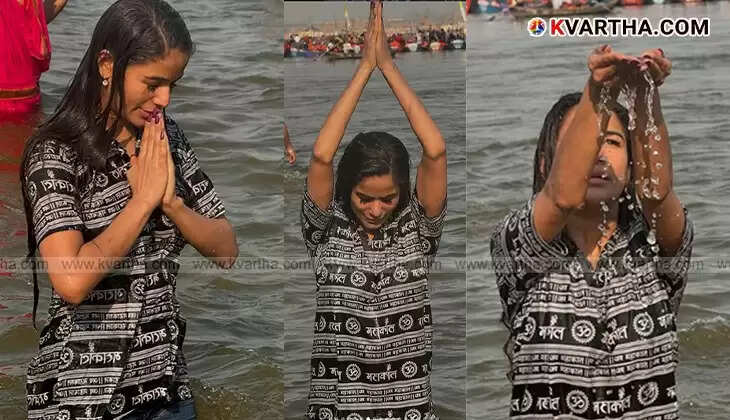 Poonam Pandey taking a holy dip at Kumbh Mela 2025