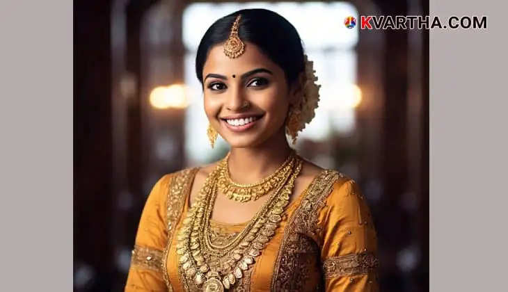 Kerala woman, gold jewelry, traditional attire