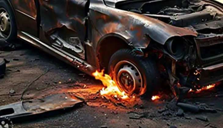 A burnt-out car at the scene of the crime in Malappuram