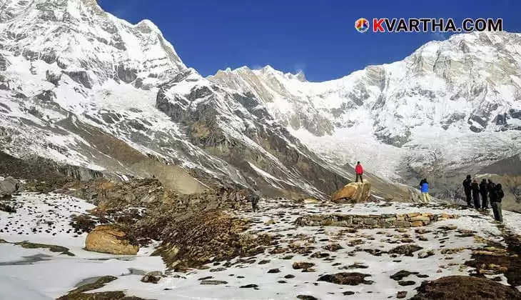 Trekkers on the Mountain in Nepal