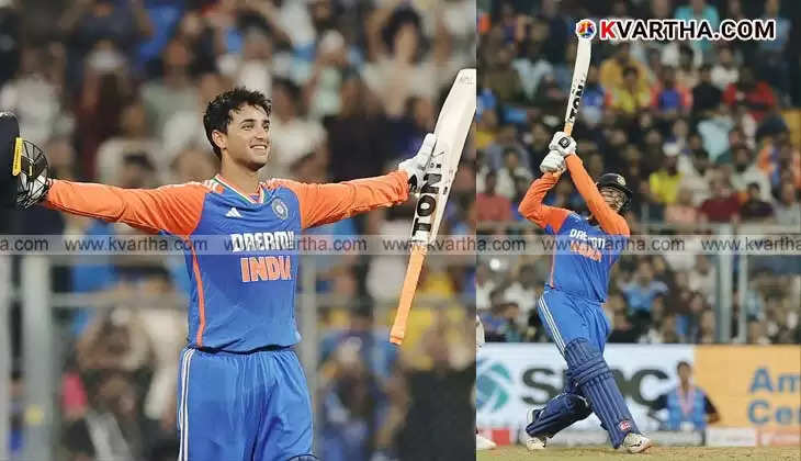 Abhishek Sharma celebrates his century against England in the T20 match.