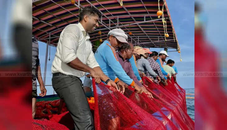 Collector fishing with fishermen on Onam day